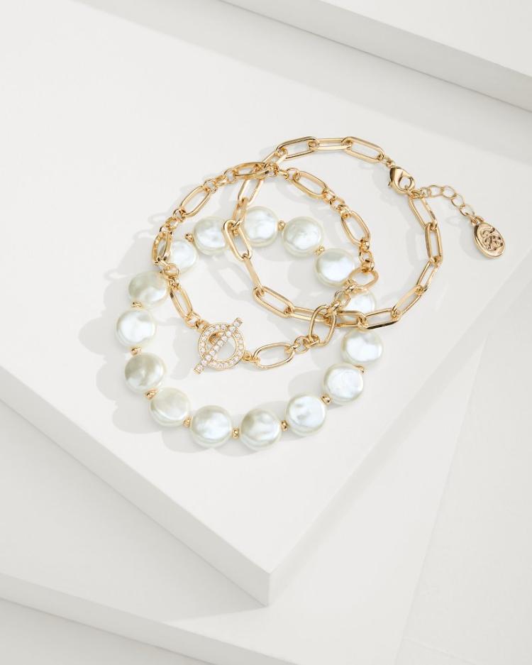 Women Jewelry | Tommy Bahama Sanibel Island Link & Pearl Bracelet Set Gold