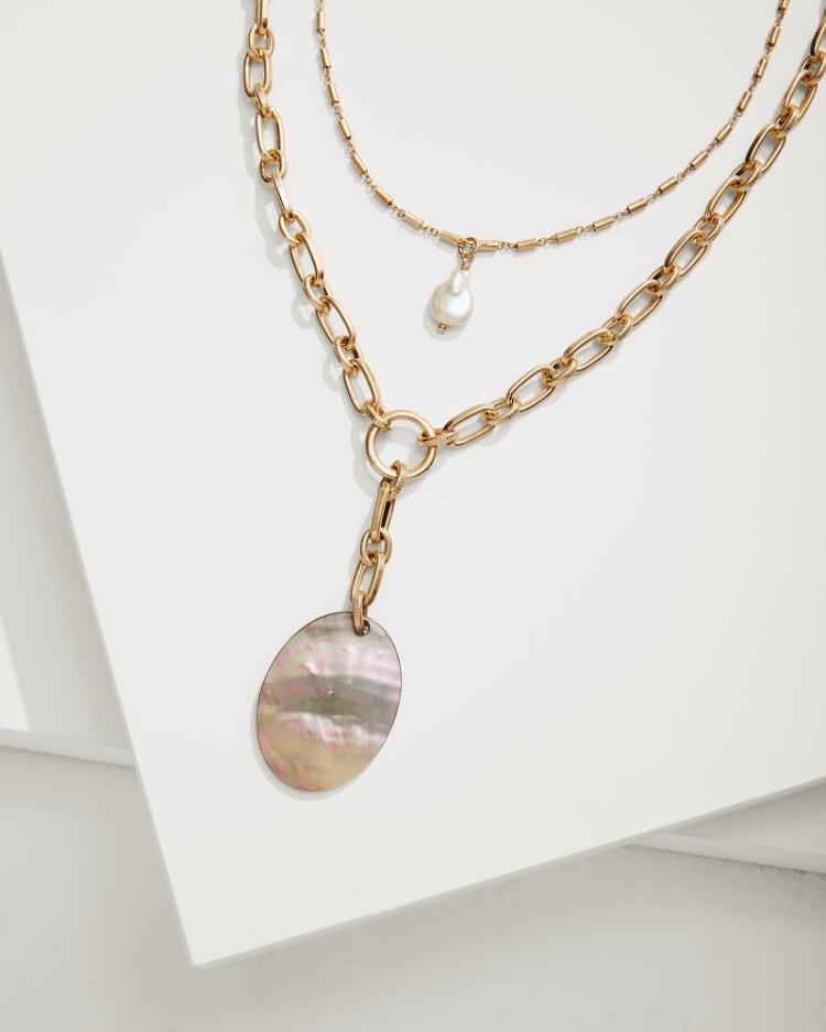 Women Jewelry | Tommy Bahama Seaside Layered Shell And Pearl Pendant Necklace Gold