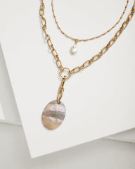 Women Jewelry | Tommy Bahama Seaside Layered Shell And Pearl Pendant Necklace Gold