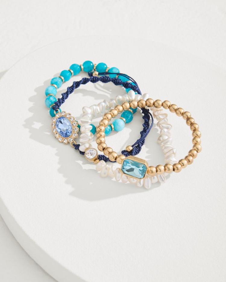 Women Jewelry | Tommy Bahama Tidal Treasure Pearl And Semi-Precious Stone Bracelet Set Gold