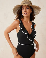 Women One-Piece Suits | Tommy Bahama Island Cays Cabana Wrap-Front One-Piece Swimsuit Black