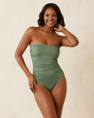 Women One-Piece Suits | Tommy Bahama Paradise Fronds Bandeau One-Piece Swimsuit Tea Leaf