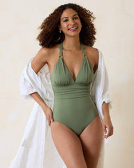 Women One-Piece Suits | Tommy Bahama Paradise Fronds V-Neck One-Piece Swimsuit Tea Leaf