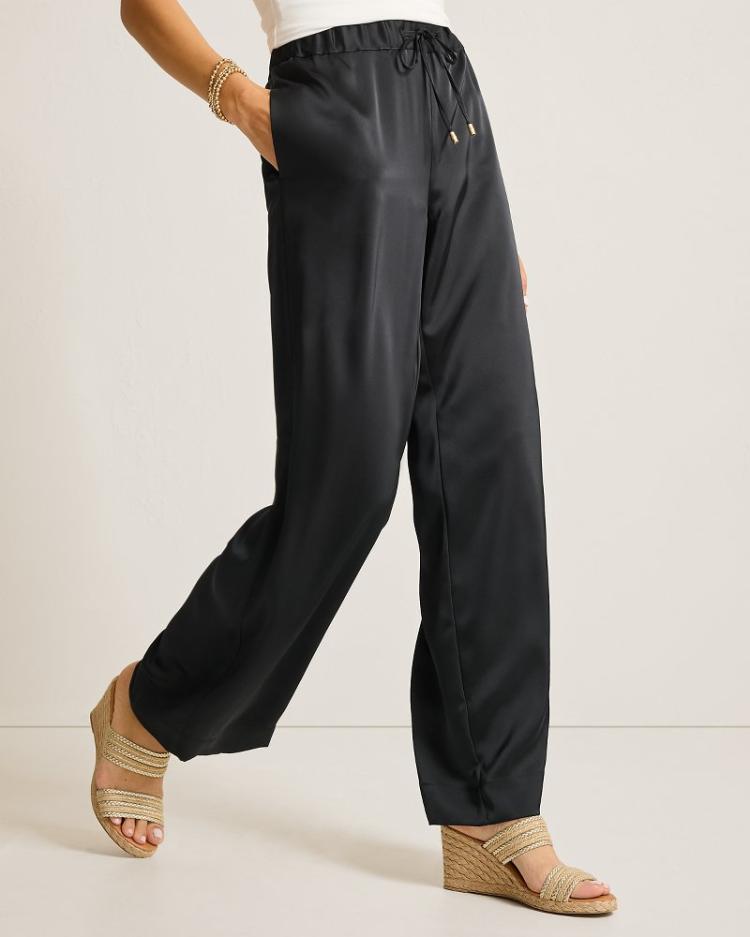 Women Pants & Crops | Tommy Bahama Midnight Sea Satin Easy Pants Black