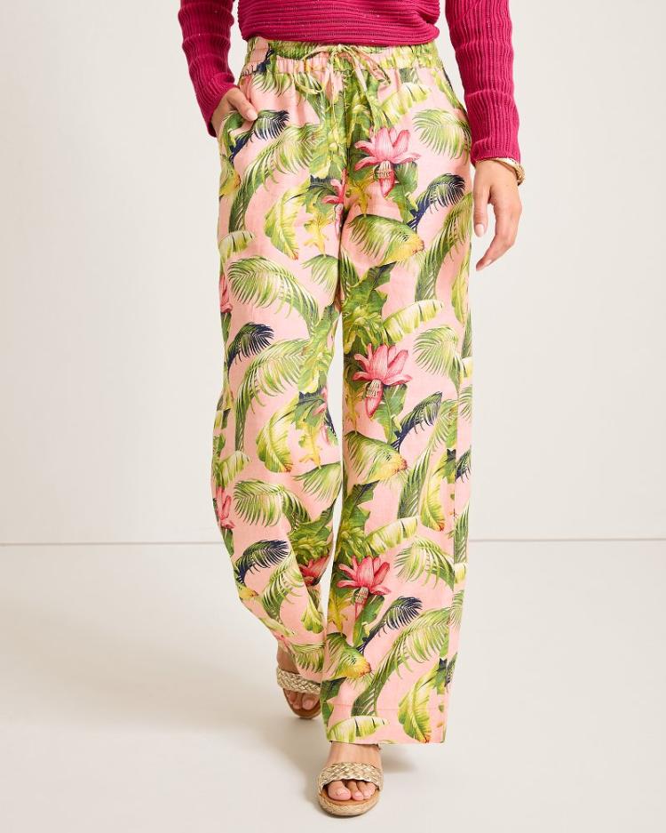 Women Pants & Crops | Tommy Bahama Two Palms Frond Royal High-Rise Linen Easy Pants Coral Haze