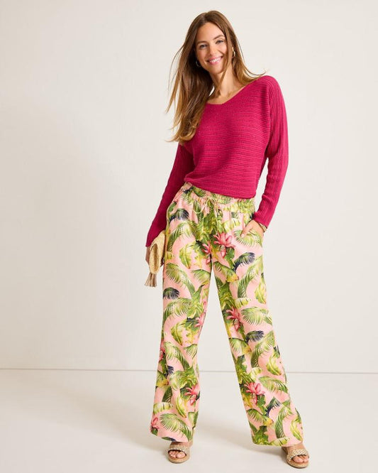 Women Pants & Crops | Tommy Bahama Two Palms Frond Royal High-Rise Linen Easy Pants Coral Haze
