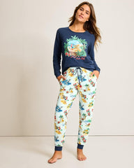 Women Sleepwear | Tommy Bahama Holiday Santa Long Sleeve & Pants Pajama Set Aqua Ice