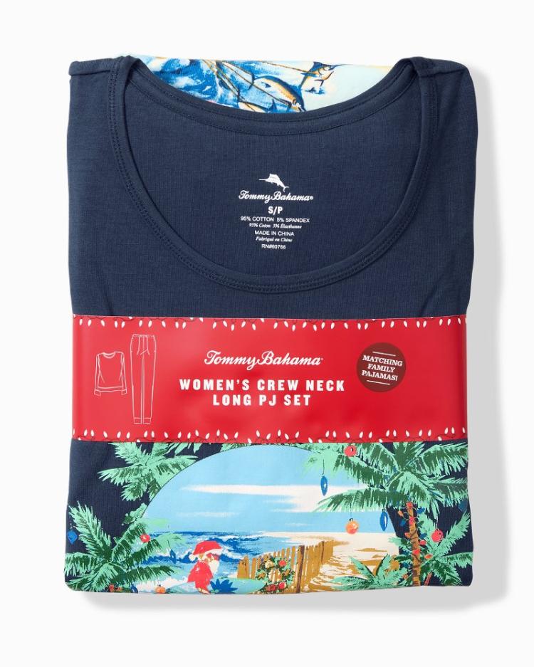Women Sleepwear | Tommy Bahama Holiday Santa Long Sleeve & Pants Pajama Set Aqua Ice