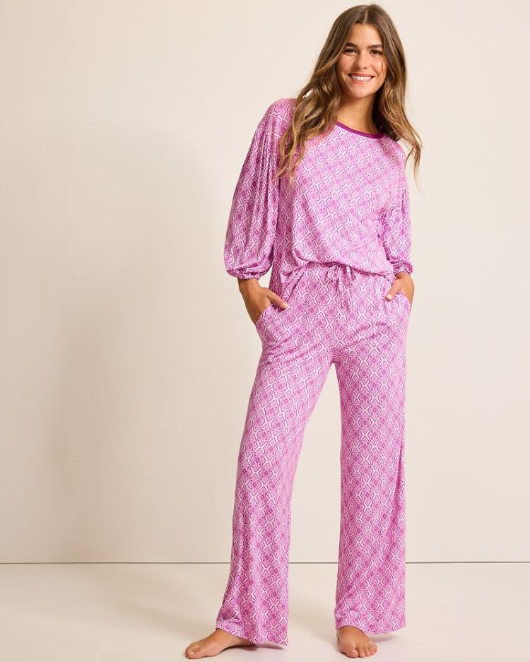 Women Sleepwear | Tommy Bahama Jersey 3/4-Sleeve & Pants Pajama Set Iced Purple