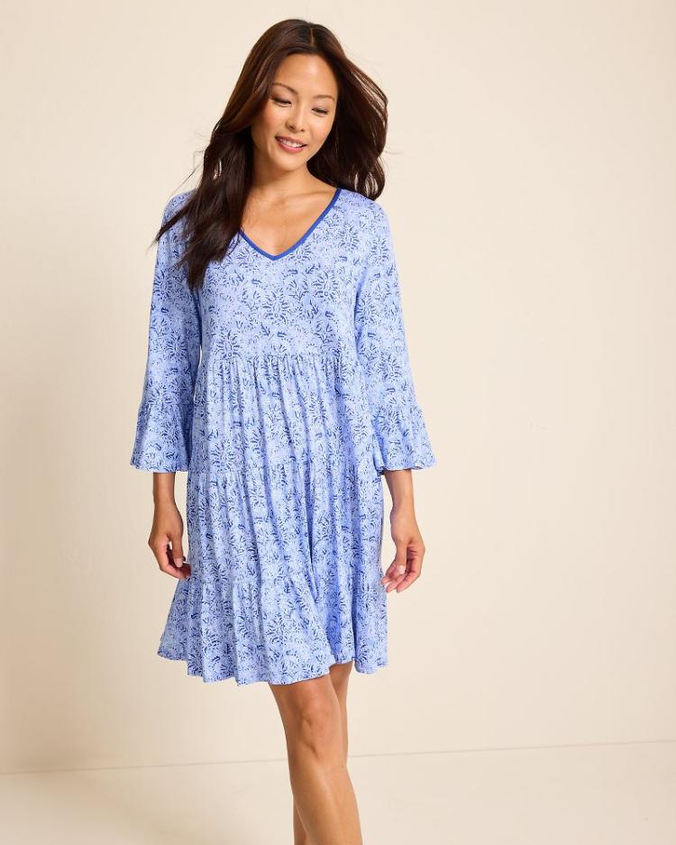 Women Sleepwear | Tommy Bahama Jersey 3/4-Sleeve Short Sleep Dress Periwinkle