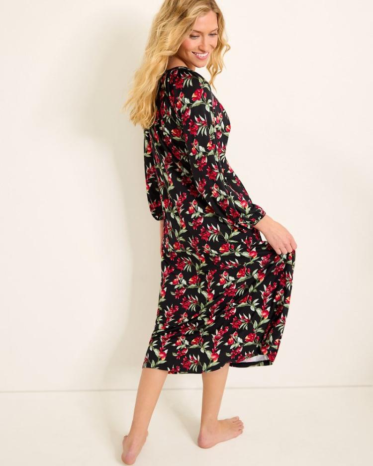 Women Sleepwear | Tommy Bahama Jersey Long-Sleeve Maxi Sleep Dress Black Cherry