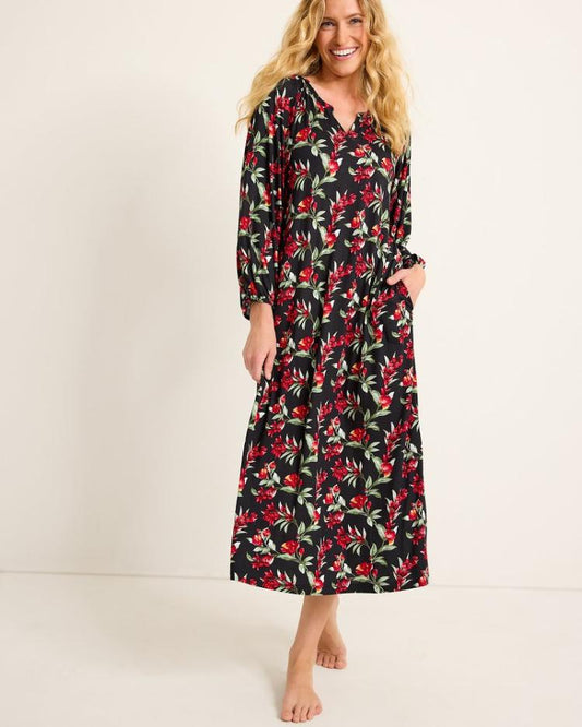 Women Sleepwear | Tommy Bahama Jersey Long-Sleeve Maxi Sleep Dress Black Cherry
