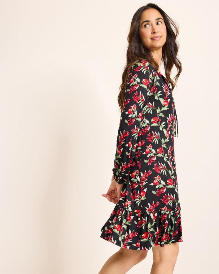 Women Sleepwear | Tommy Bahama Jersey Long-Sleeve Short Sleep Dress Black Cherry