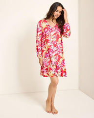 Women Sleepwear | Tommy Bahama Jersey Long-Sleeve Short Sleep Dress Fuchsia Red