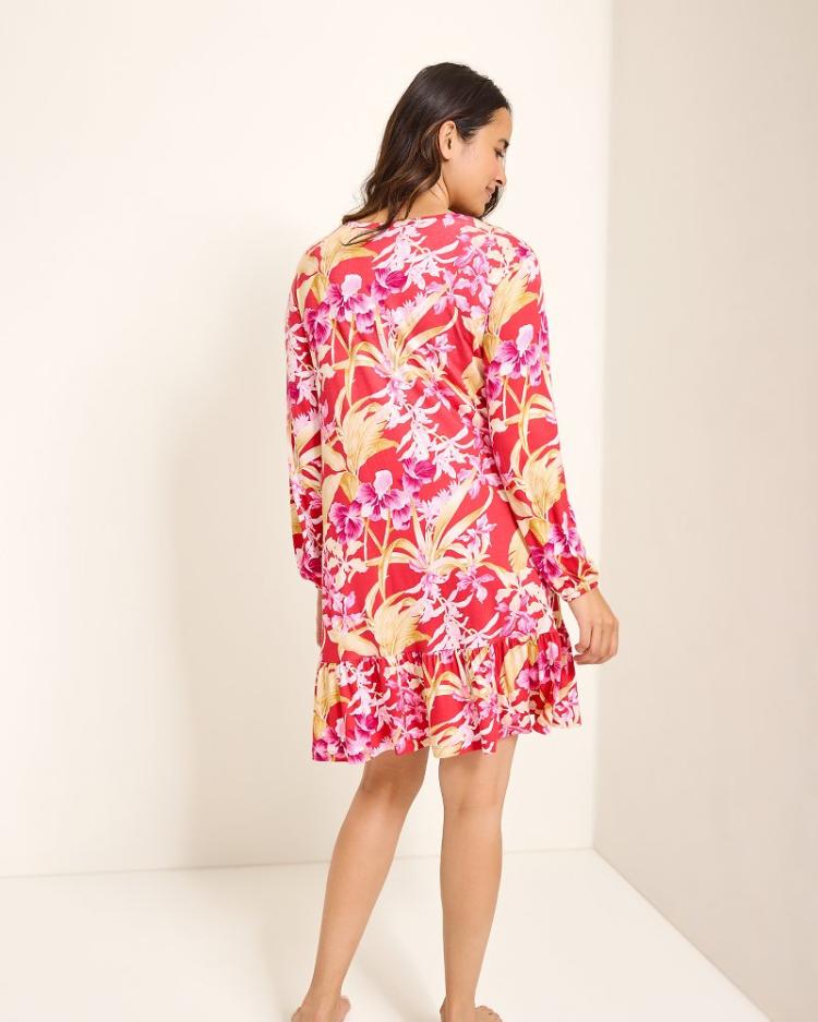 Women Sleepwear | Tommy Bahama Jersey Long-Sleeve Short Sleep Dress Fuchsia Red