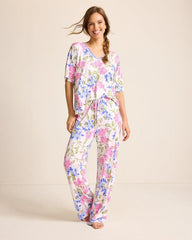 Women Sleepwear | Tommy Bahama Jersey V-Neck Top & Pants Pajama Set Ivory
