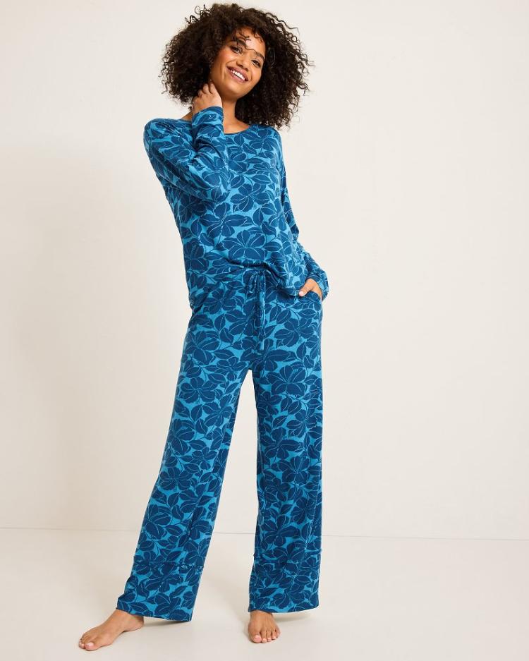 Women Sleepwear | Tommy Bahama Knit Long Sleeve & Pants Pajama Set Deep Sea Teal