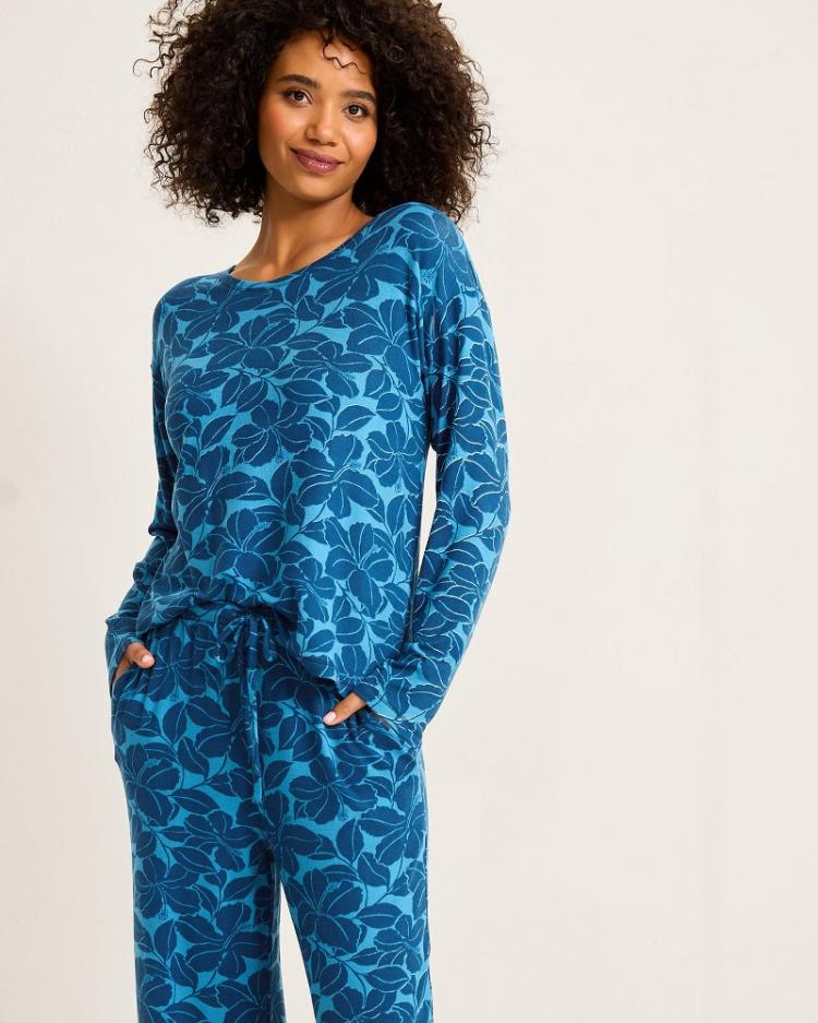 Women Sleepwear | Tommy Bahama Knit Long Sleeve & Pants Pajama Set Deep Sea Teal