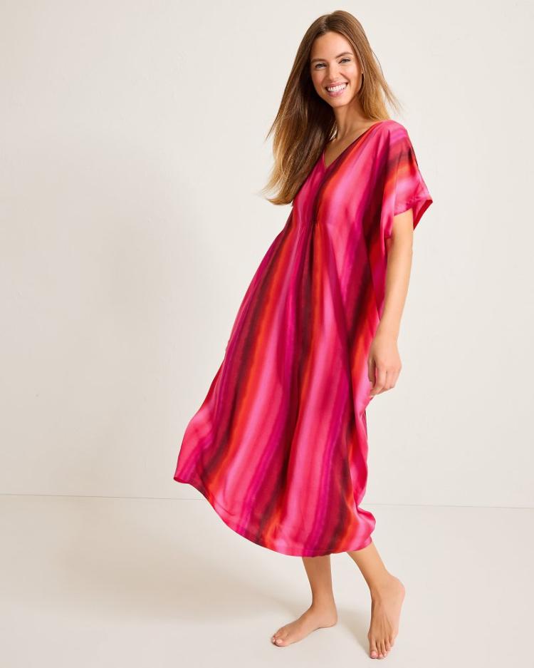 Women Sleepwear | Tommy Bahama Satin Maxi Sleep Caftan Burgundy