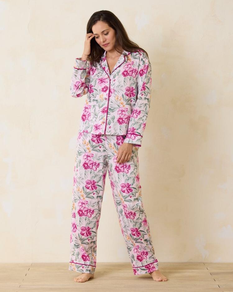 Women Sleepwear | Tommy Bahama Woven Sateen Long Sleeve & Pants Pajama Set Blushing