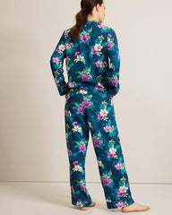 Women Sleepwear | Tommy Bahama Woven Sateen Long Sleeve & Pants Pajama Set Summer Night