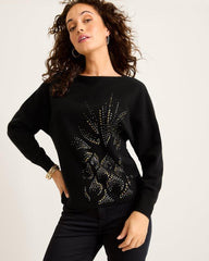 Women Sweaters | Tommy Bahama Embellished Pineapple Cashmere-Blend Sweater Black