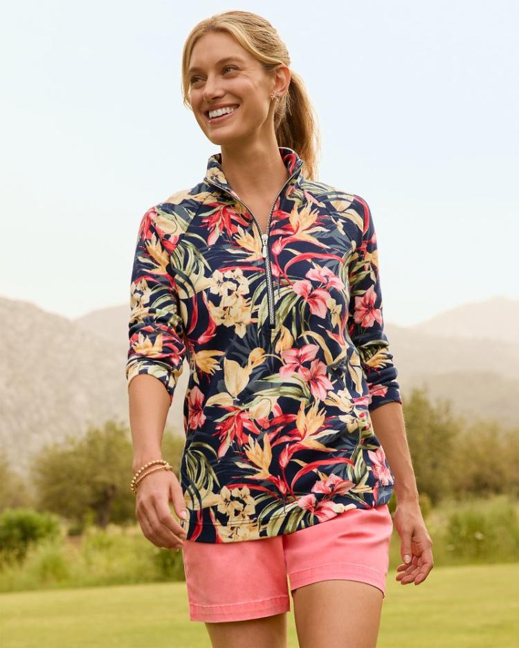 Women Sweatshirts | Tommy Bahama Aruba Flora Amora Half-Zip Sweatshirt Island Navy