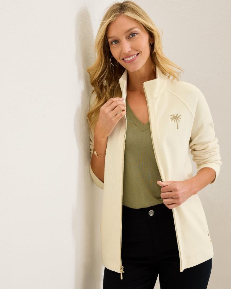 Women Sweatshirts | Tommy Bahama Aruba Portico Palma Embroidered Full-Zip Sweatshirt Coconut