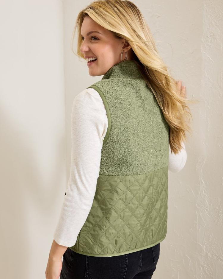 Women Sweatshirts | Tommy Bahama Faux Sherpa Hybrid Vest Dusty Thyme
