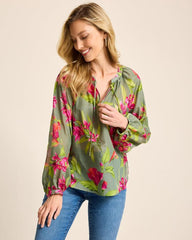 Women Tops & Shirts | Tommy Bahama Agua Amara Lavish Blooms Peasant Top Tea Leaf