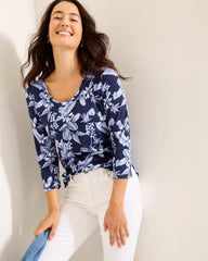 Women Tops & Shirts | Tommy Bahama Ashby Isles Hightide Flora 3/4-Sleeve T-Shirt Coastline