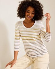 Women Tops & Shirts | Tommy Bahama Ashby Isles Horizon Stripe 3/4-Sleeve T-Shirt Travertine