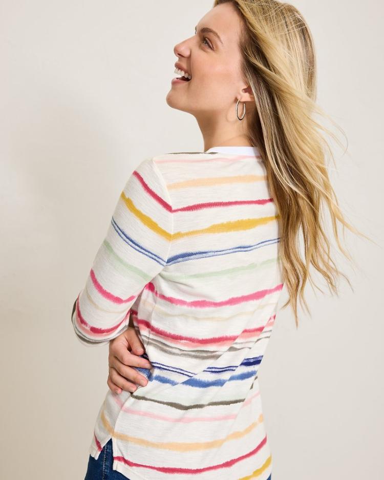 Women Tops & Shirts | Tommy Bahama Ashby Isles Sealight Stripe 3/4-Sleeve T-Shirt Coconut