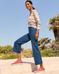 Women Tops & Shirts | Tommy Bahama Ashby Isles Sealight Stripe 3/4-Sleeve T-Shirt Coconut