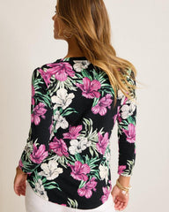 Women Tops & Shirts | Tommy Bahama Ashby Isles Villa Garden 3/4-Sleeve T-Shirt Black