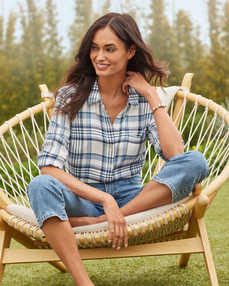 Women Tops & Shirts | Tommy Bahama Breezy Shoreline Flannel Shirt Light Chambray