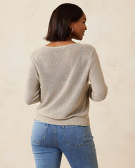 Women Tops & Shirts | Tommy Bahama Cedar Linen Long-Sleeve V-Neck Sweater Natural