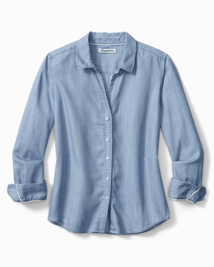 Women Tops & Shirts | Tommy Bahama Chambray All Day Long-Sleeve Shirt Light Storm Wash