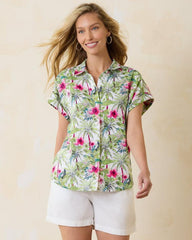 Women Tops & Shirts | Tommy Bahama Coastalina Coastal Palms Linen Camp Shirt White