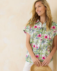 Women Tops & Shirts | Tommy Bahama Coastalina Coastal Palms Linen Camp Shirt White