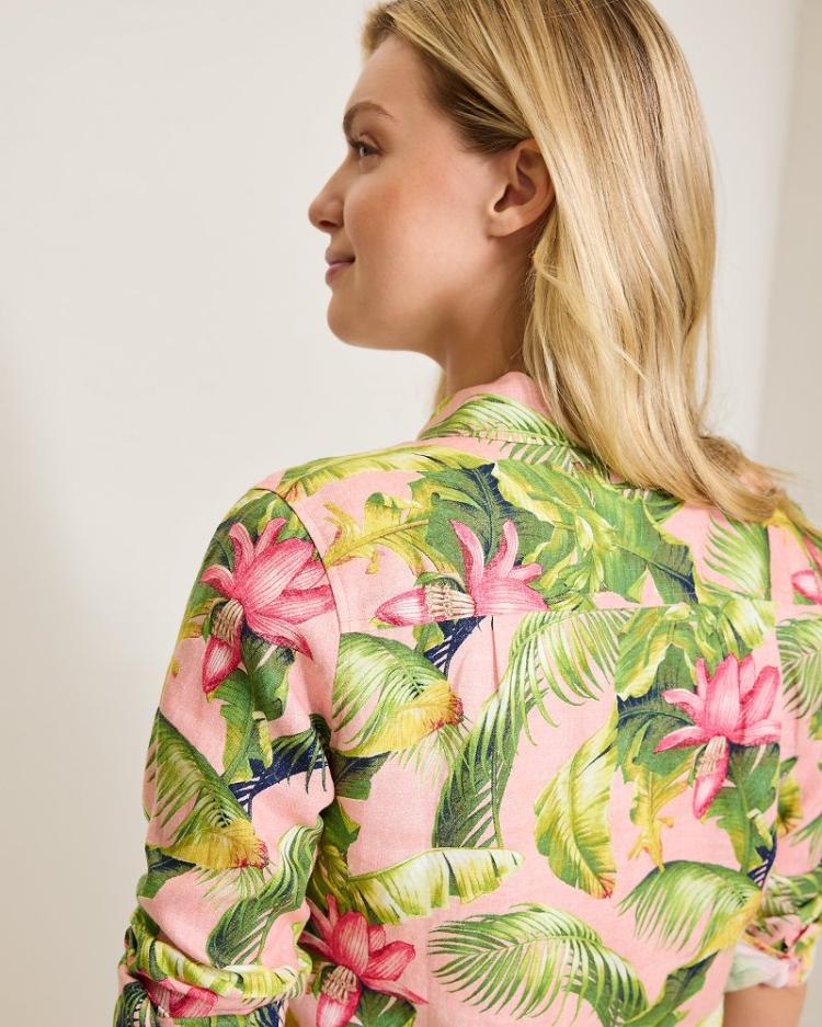 Women Tops & Shirts | Tommy Bahama Coastalina Frond Royal Linen Shirt Coral Haze