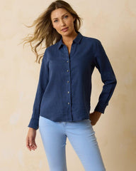 Women Tops & Shirts | Tommy Bahama Coastalina Linen Long-Sleeve Shirt Island Navy