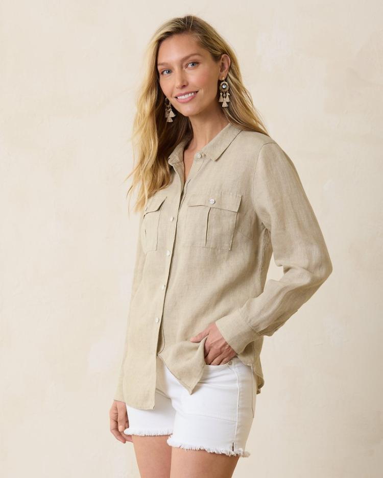 Women Tops & Shirts | Tommy Bahama Coastalina Utility Linen Shirt Natural
