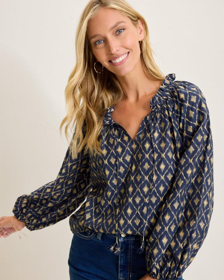 Women Tops & Shirts | Tommy Bahama Diamond Cay Smocked Peasant Top Coastline