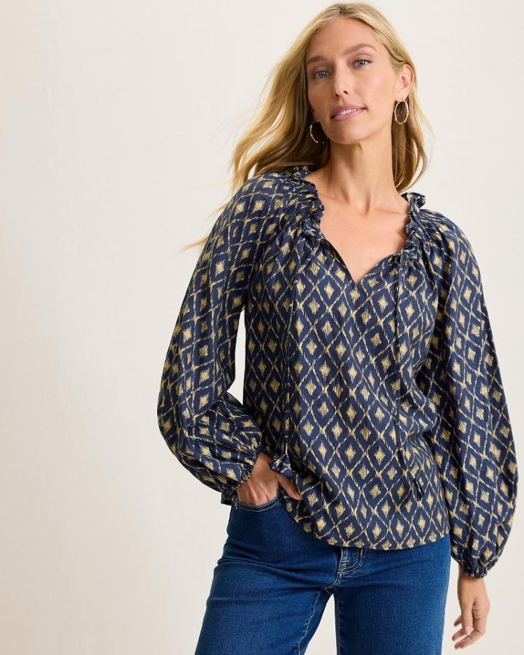 Women Tops & Shirts | Tommy Bahama Diamond Cay Smocked Peasant Top Coastline