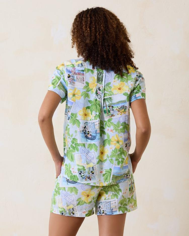 Women Tops & Shirts | Tommy Bahama Disney Coastalina Postcard To Paradise Linen Camp Shirt Continental