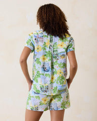 Women Tops & Shirts | Tommy Bahama Disney Coastalina Postcard To Paradise Linen Camp Shirt Continental