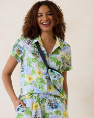 Women Tops & Shirts | Tommy Bahama Disney Coastalina Postcard To Paradise Linen Camp Shirt Continental