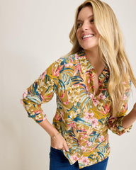 Women Tops & Shirts | Tommy Bahama Flora Amora Long-Sleeve Silk Shirt Greek Olive