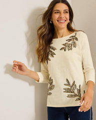 Women Tops & Shirts | Tommy Bahama Forever Fronds Embellished Lux 3/4-Sleeve T-Shirt Coconut